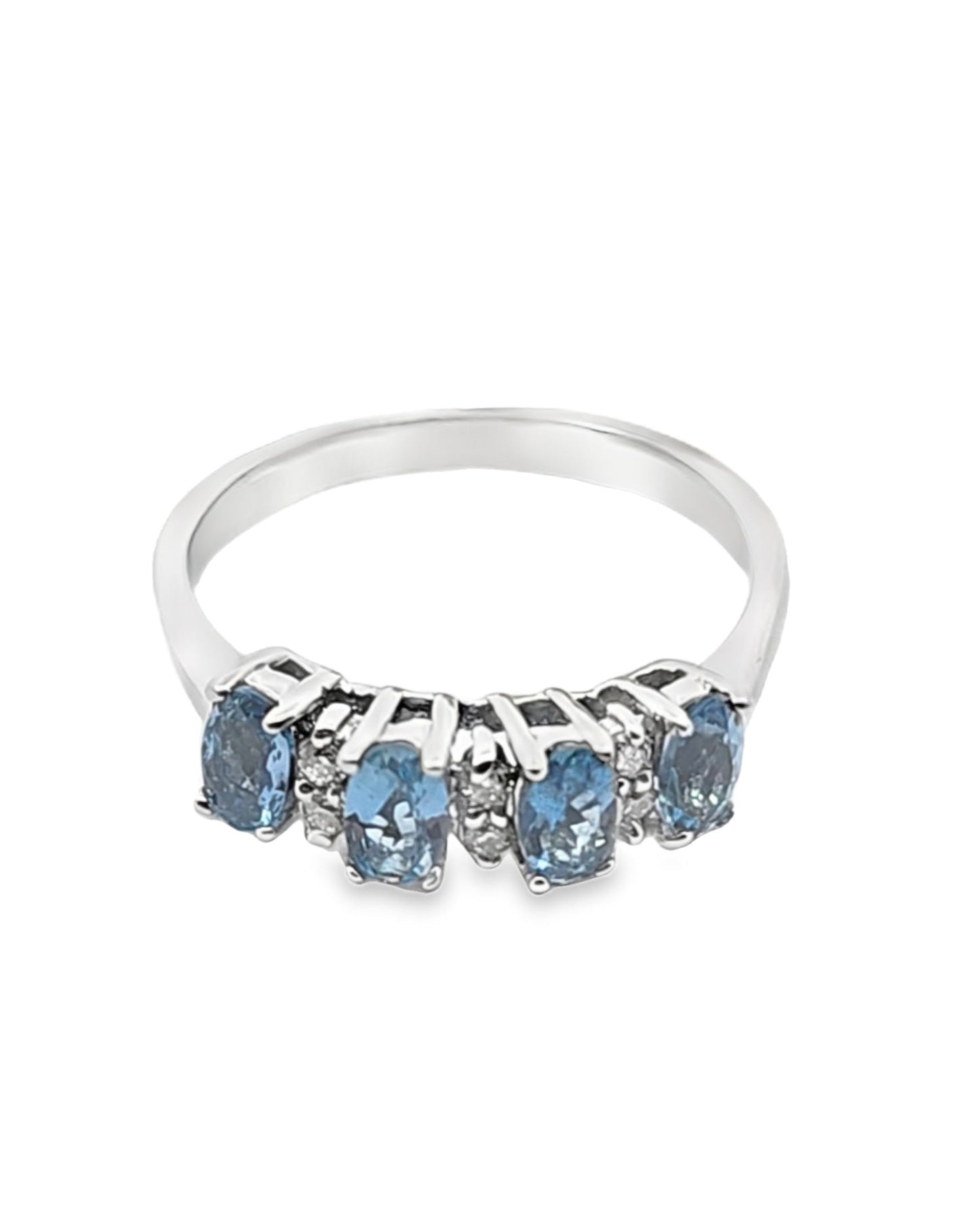 4 Oval Aquamarine Diamond Ring