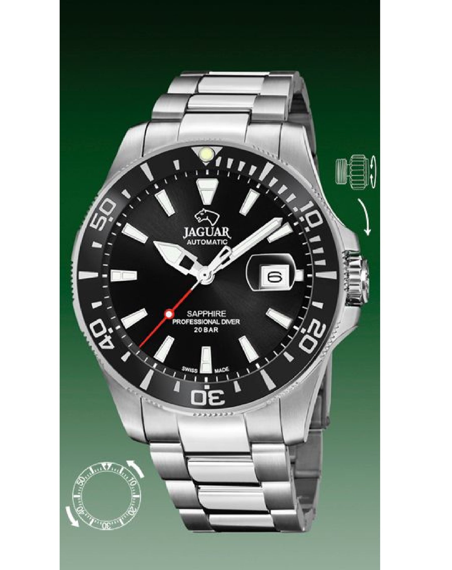 Jaguar J886/3 JAGUAR Executive Diver Black Dial Automatic Watch