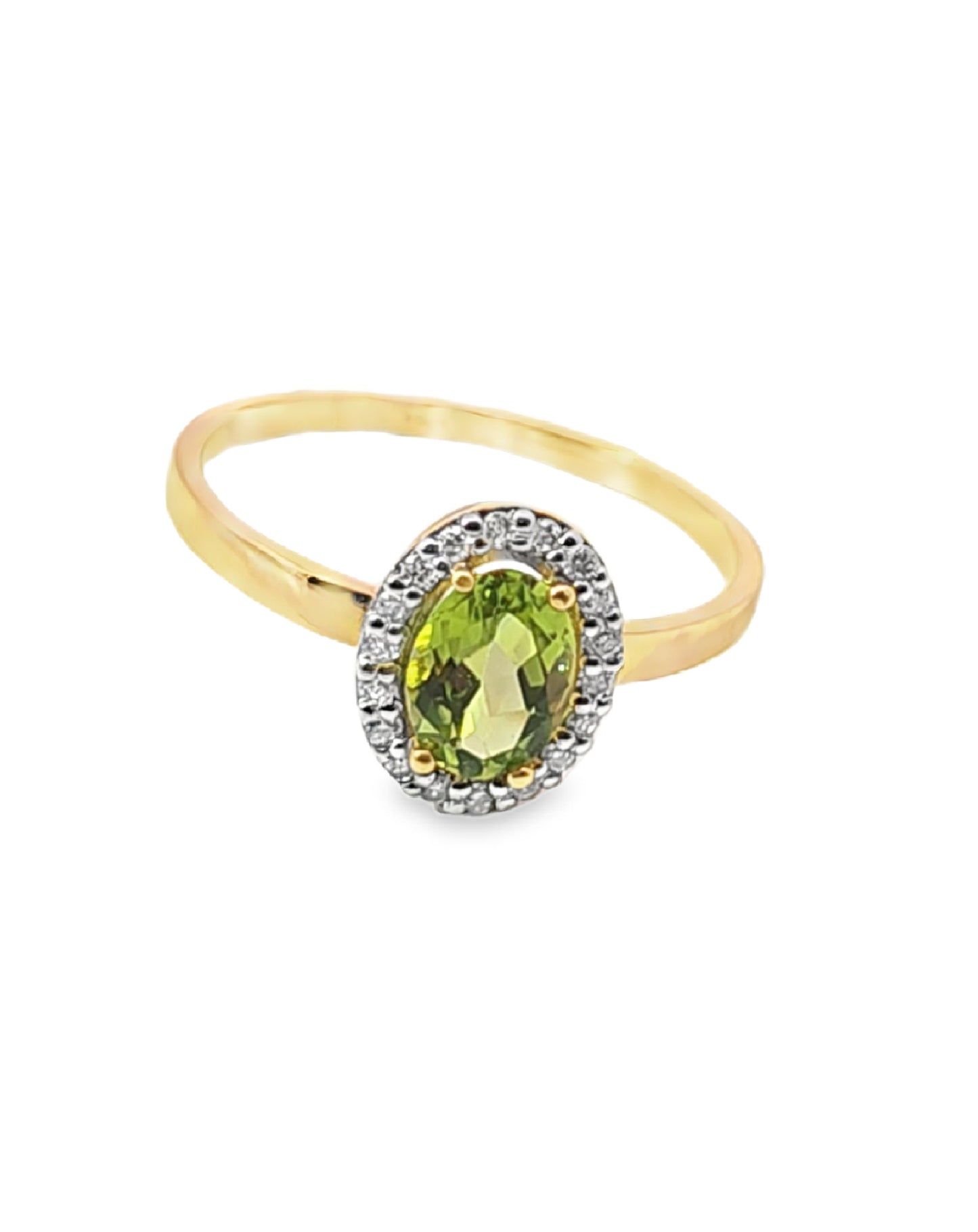 Peridot Round Cut Semi-Precious  CT 0.90 Diamond Ring 0.15 CT