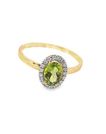 Peridot Round Cut Semi-Precious  CT 0.90 Diamond Ring 0.15 CT