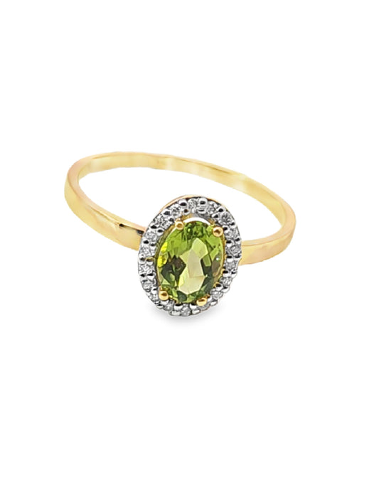 Peridot Round Cut Semi-Precious  CT 0.90 Diamond Ring 0.15 CT