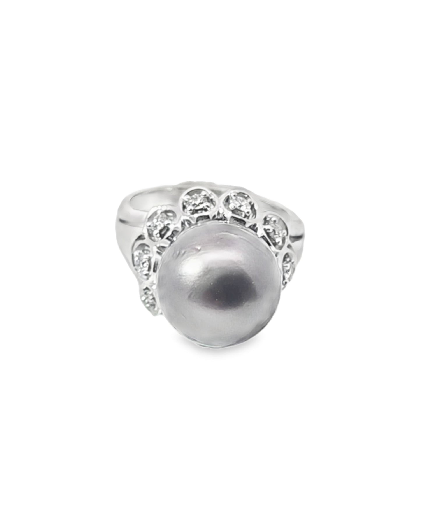 Black Pearl Semi-Precious Stone Diamond Ring