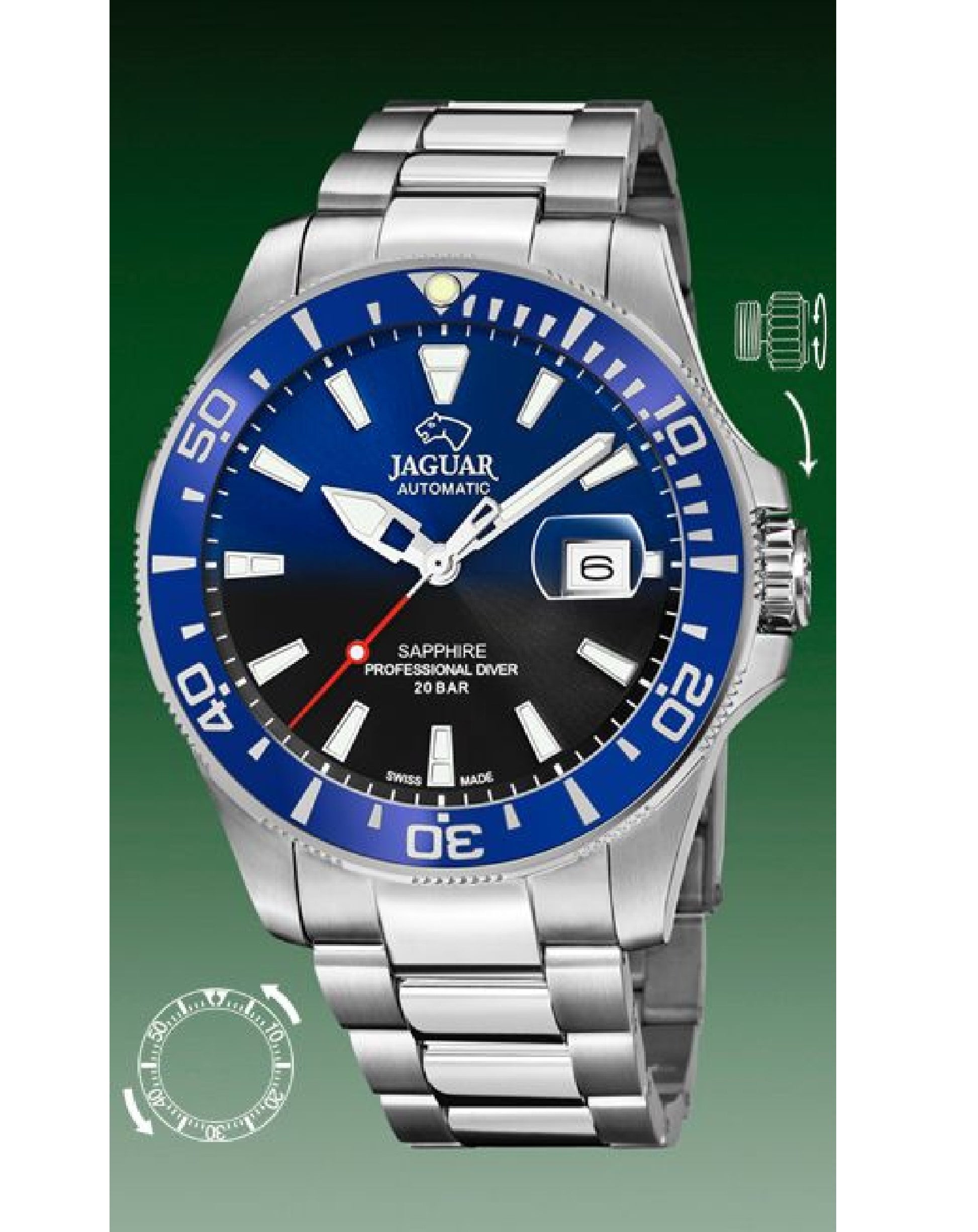 Jaguar J886/5 JAGUAR Executive Diver BLUE Dial Automatic Watch