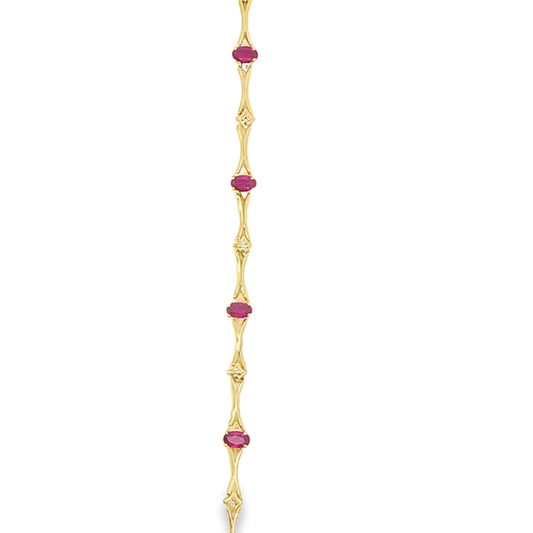 14 Kt Yellow Gold Ruby Diamond Bracelet
