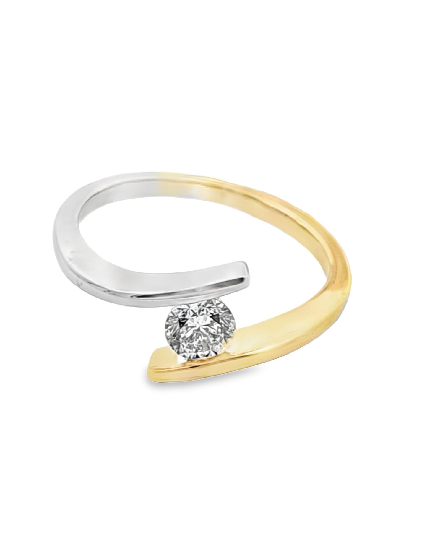 White/Yellow Gold  2 Tone Criss Cross Diamond Engagement Ring, 0.45 CT