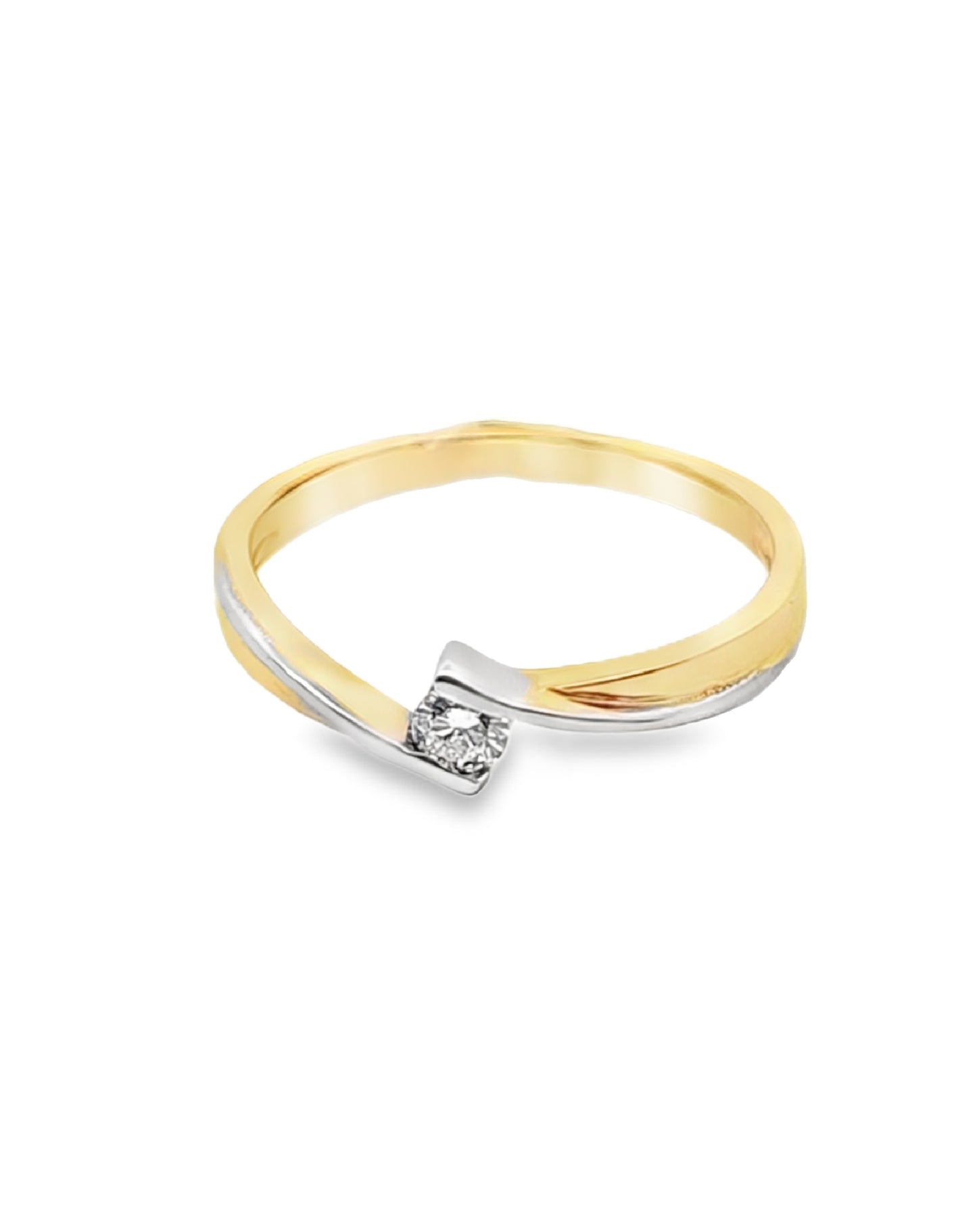 Yellow Gold Criss Cross small Diamond Engagement Ring, 0.11 CT
