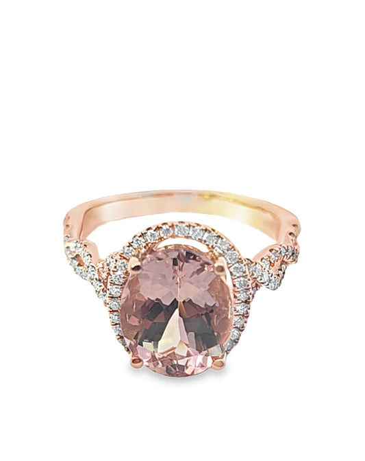 Morganite Diamond ring  3.50 Ct + 0.30 Rose gold