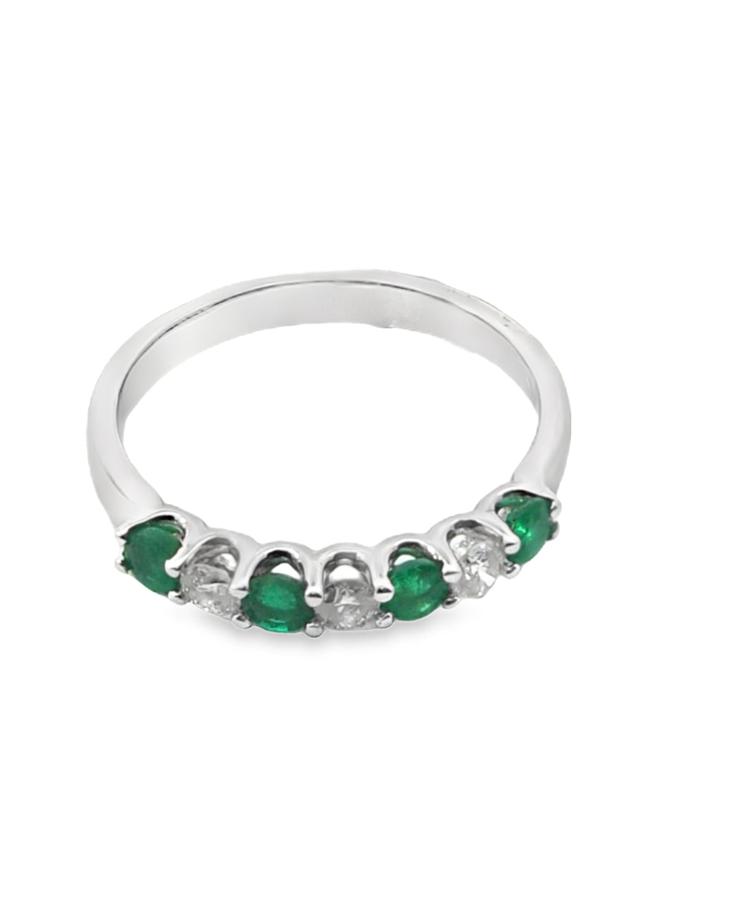 Anillo de oro blanco de 14 quilates con diamantes y esmeraldas