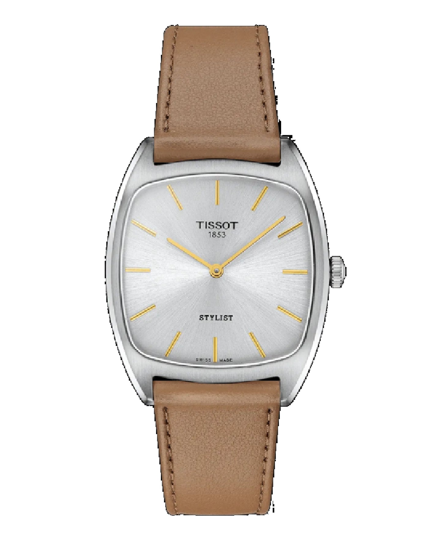 T159.909.16.031.00 Stylist Grey Dial Brown Leather Strap