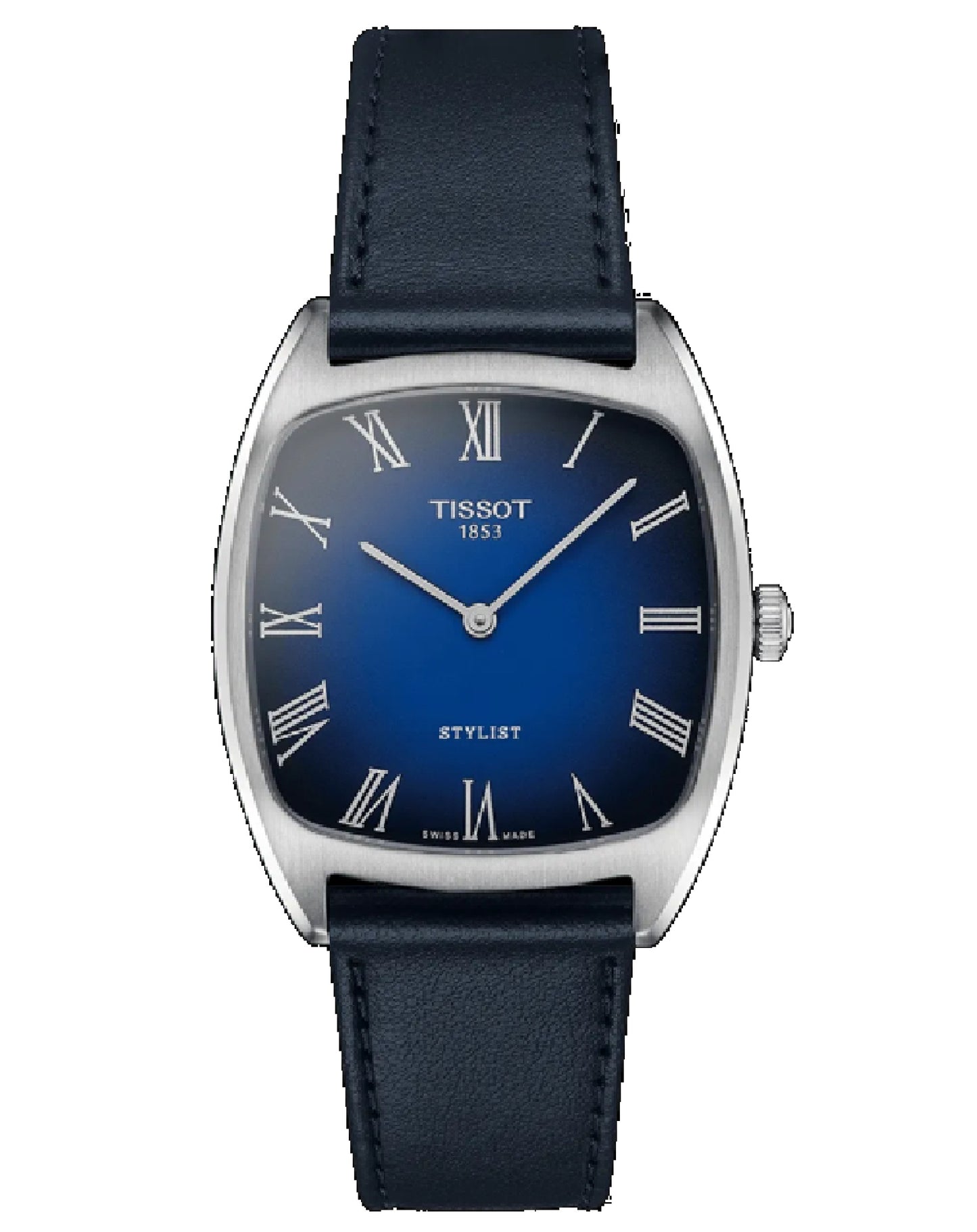 T159.909.16.043.00 Stylist Blue Dial Blue Leather Strap