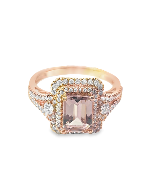 Morganite Diamond ring  1.40 Ct + 0.53 Rose gold