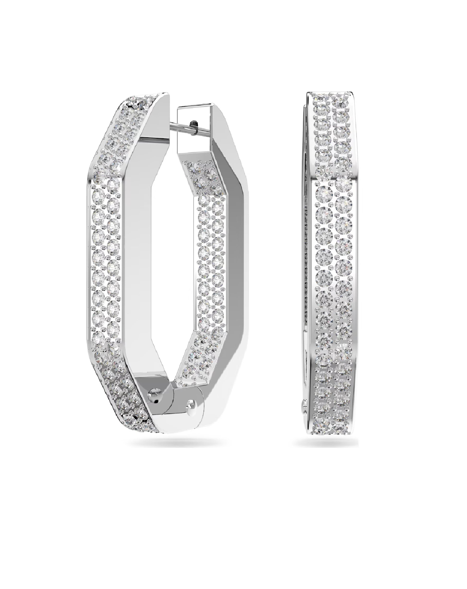 Swarovski Swarovski Octagon Cut DEXTERA White Tone Rhodium Plated Hoop Earrings