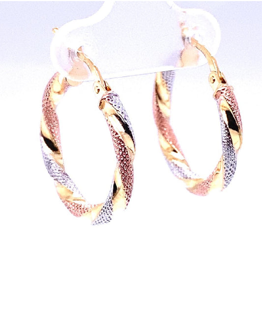 Gold 18 Kt Gold Earrings with Three Tone Jewelry