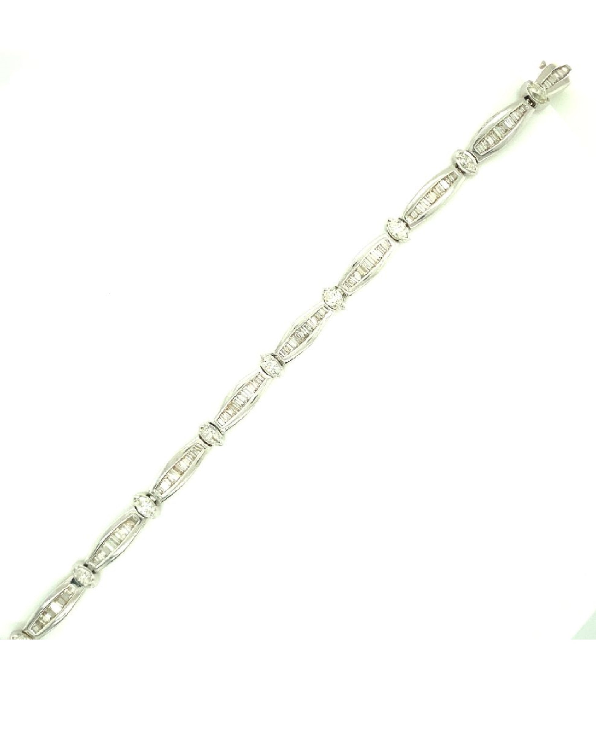 Diamonds 14 Kt White Gold Baguette, Brilliant Bracelet Bracelets