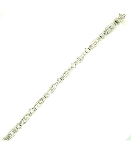 Diamonds 14 Kt White Gold Baguette, Brilliant Bracelet Bracelets