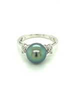 Diamonds Black Pearl Semi-Precious Stone Diamond Ring Rings