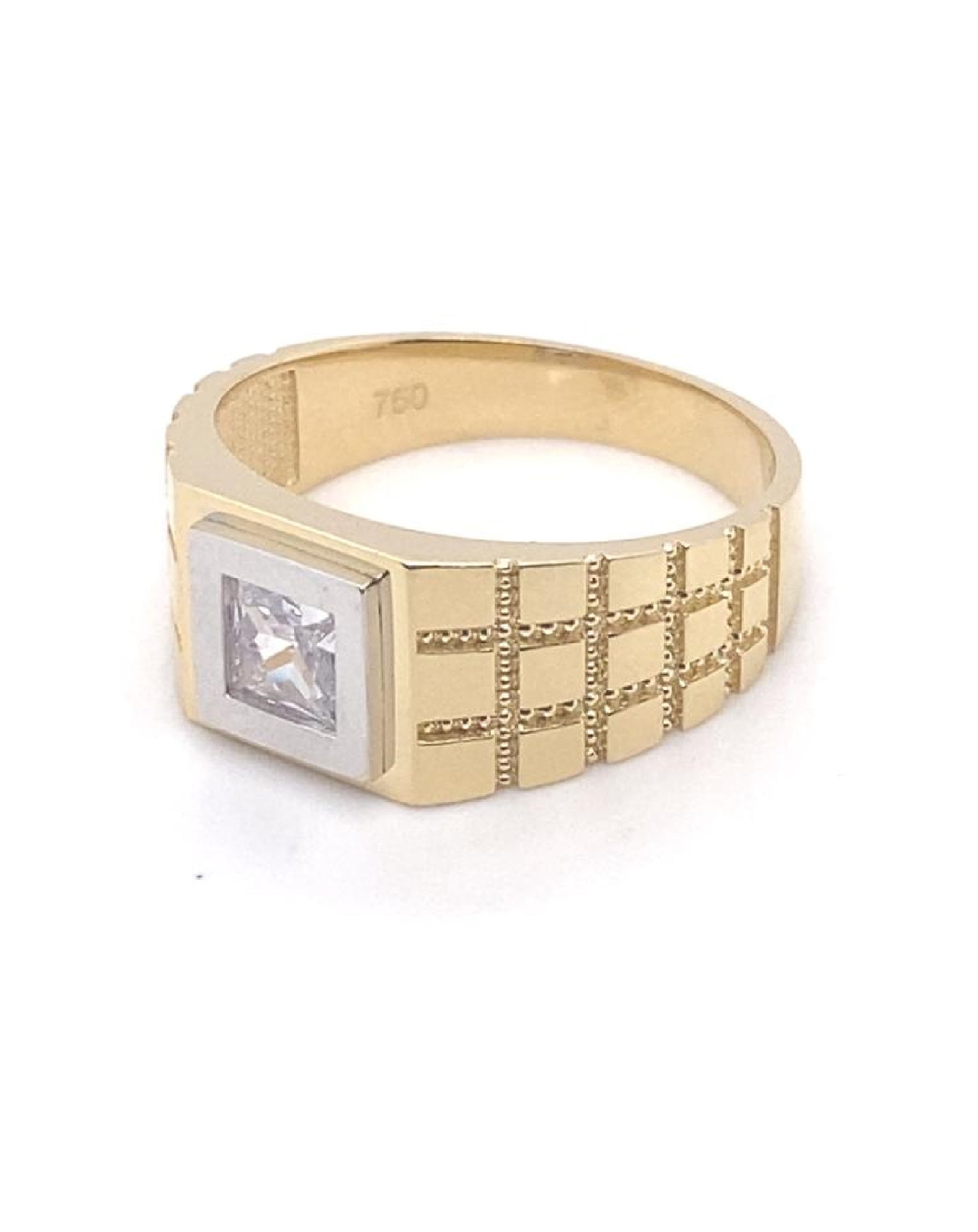 Gold 18 kt Yellow Gold Square Ring With White Sapphire 750mls Jewelry