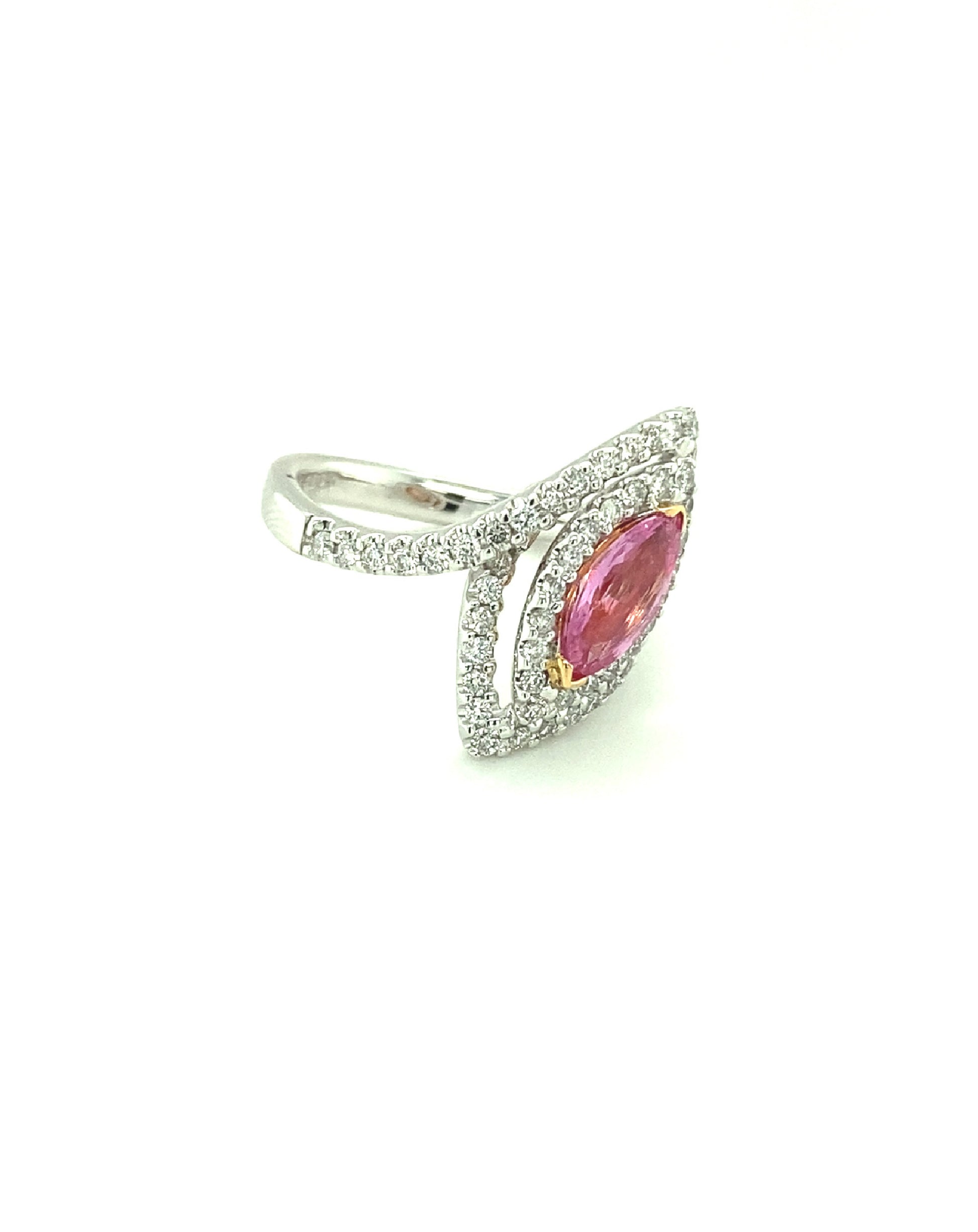 Diamonds White Gold Rose Quarzt Stone with Marquise cut Diamond Ring Rings