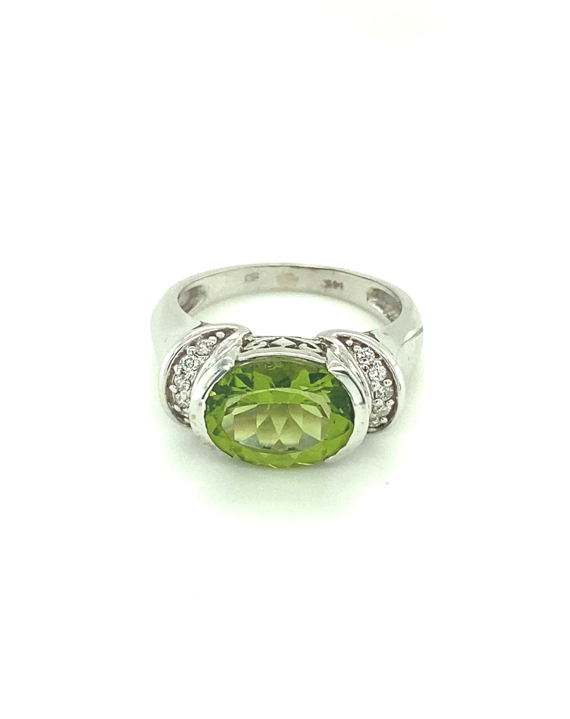 Diamonds Peridot Oval Cut Semi-Precious Diamond Ring White gold Rings